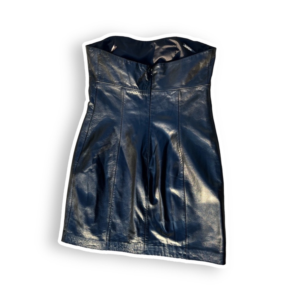 Bebe Genuine Leather Black Strapless Mini Dress - Picture 2 of 4